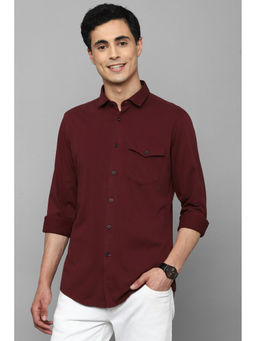 Louis Philippe - Men Red Super Slim Fit Solid Full Sleeves Casual Shirt