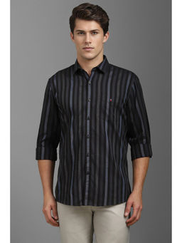 Louis Philippe - Men Black Slim Fit Stripe Full Sleeves Casual Shirt