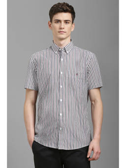 Louis Philippe - Men White Slim Fit Stripe Half Sleeves Casual Shirt