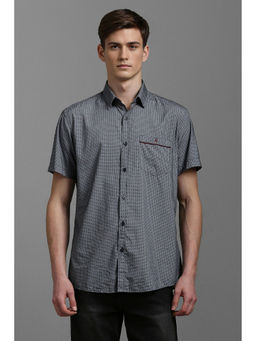 Louis Philippe - Men Black Slim Fit Print Half Sleeves Casual Shirt