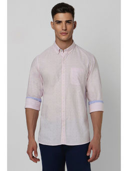 Peter England - Men Pink Slim Fit Print Full Sleeves Casual Shirt