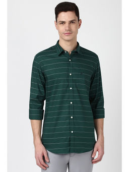 Peter England - Men Green Slim Fit Stripe Shirt