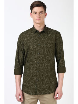 Peter England - Men Olive Slim Fit Print Shirt