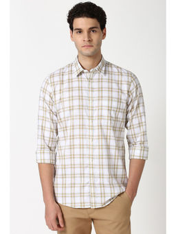 Peter England - Men White Slim Fit Check Shirt