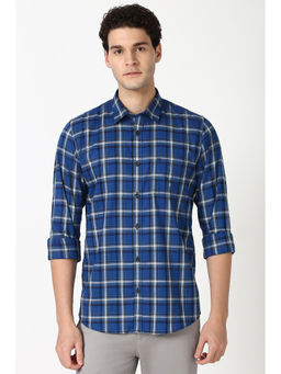 Peter England - Men Blue Slim Fit Check Shirt