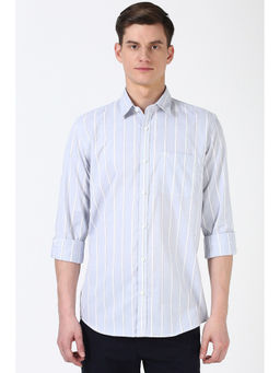 Peter England - Men Grey Slim Fit Stripe Shirt