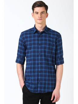 Peter England - Men Blue Slim Fit Check Shirt