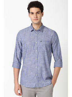 Peter England - Men Blue Slim Fit Stripe Shirt