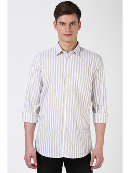Peter England - Men White Slim Fit Stripe Shirt