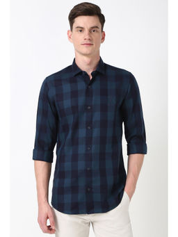 Peter England - Men Navy Slim Fit Check Shirt
