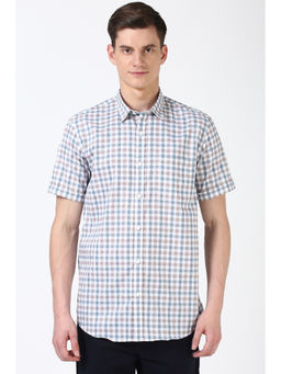 Peter England - Men White Slim Fit Check Shirt