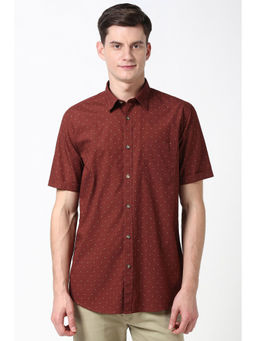 Peter England - Men Maroon Slim Fit Print Shirt