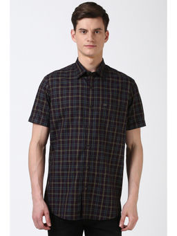 Peter England - Men Brown Slim Fit Check Shirt