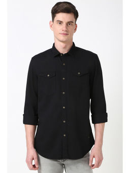 Peter England - Men Black Slim Fit Solid Shirt