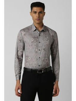 Van Heusen - Men Grey Slim Fit Print Full Sleeves Party Shirt