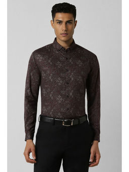 Van Heusen - Men Brown Slim Fit Print Full Sleeves Party Shirt