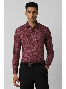 Van Heusen - Men Maroon Slim Fit Print Full Sleeves Party Shirt
