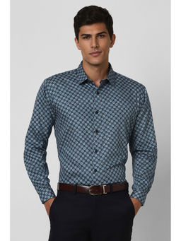 Van Heusen - Men Blue Slim Fit Print Full Sleeves Party Shirt