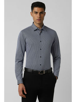Van Heusen - Men Navy Slim Fit Print Full Sleeves Party Shirt