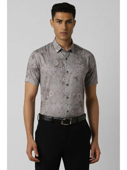 Van Heusen - Men Grey Slim Fit Print Half Sleeves Party Shirt
