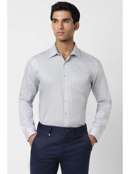 Van Heusen - Men White Slim Fit Print Full Sleeves Formal Shirt