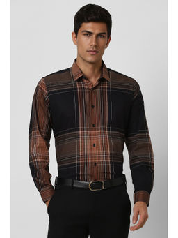 Van Heusen - Men Brown Regular Fit Check Full Sleeves Formal Shirt