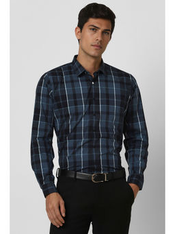 Van Heusen - Men Blue Slim Fit Check Full Sleeves Formal Shirt