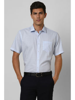 Van Heusen - Men Light Blue Regular Fit Check Half Sleeves Formal Shirt