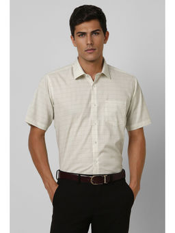 Van Heusen - Men Cream Regular Fit Check Half Sleeves Formal Shirt