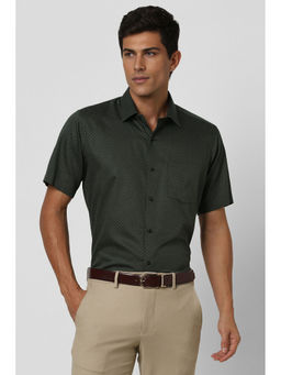 Van Heusen - Men Olive Regular Fit Print Half Sleeves Wedding Shirt