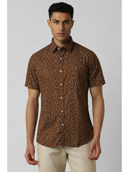 Van Heusen - Men Brown Slim Fit Print Half Sleeves Casual Shirt