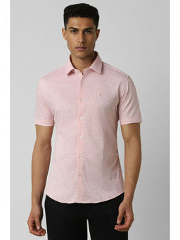 Van Heusen - Men Pink Slim Fit Print Half Sleeves Casual Shirt