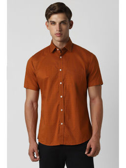 Van Heusen - Men Orange Slim Fit Print Half Sleeves Casual Shirt