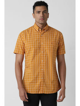 Van Heusen - Men Yellow Slim Fit Check Half Sleeves Casual Shirt
