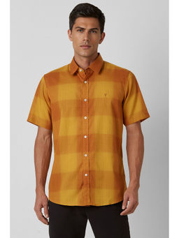 Van Heusen - Men Yellow Slim Fit Check Half Sleeves Casual Shirt