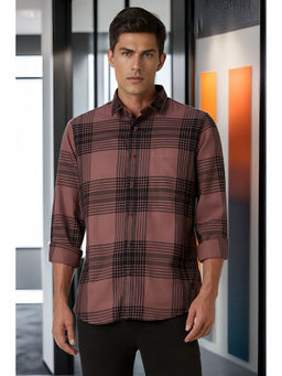 Van Heusen - Men Maroon Slim Fit Check Full Sleeves Casual Shirt