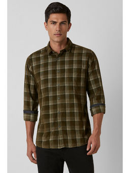 Van Heusen - Men Green Slim Fit Check Full Sleeves Casual Shirt