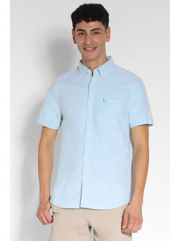 American Eagle - Men Green Short-Sleeve Everyday Oxford Button-Up Shirt