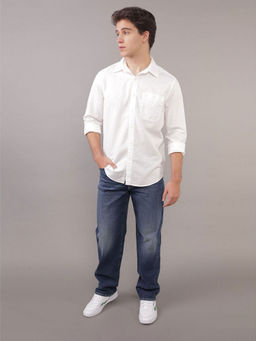 American Eagle - Men White Linen Button-Up Shirt