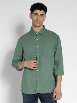American Eagle - Men Green Linen Button-Up Shirt