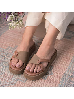 Coral Haze - Taupe & Tan Jacquard Platform Sandals