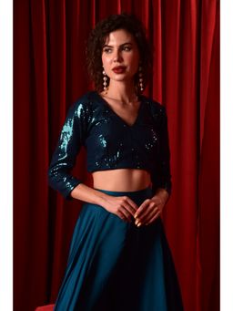LAALZARI - Rama Blue Sequin V-Neck Blouse