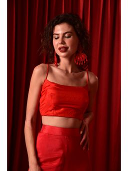 LAALZARI - Red Spaghetti Strap Silk Blouse