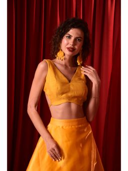 LAALZARI - Yellow Sharp V-Neck Silk Blouse