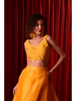 LAALZARI - Yellow Curved V-Neckline Blouse