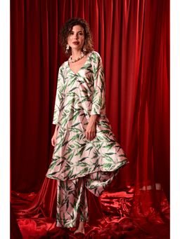 LAALZARI - White Leaf Printed Co-Ord (Set of 2)