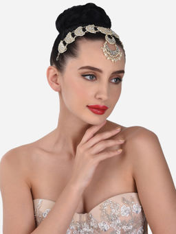 Zaveri Pearls - Gold Tone Bridal Kundan Push Back MathaPatti Style Maangtikka-ZPFK13065