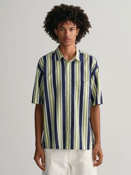 GANT - Men Navy Blue Stripes Regular Cotton Linen Stripe Shirt