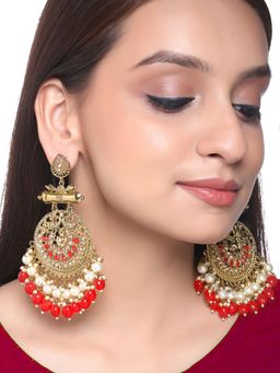 Yellow Chimes - Gold-Plated And Red Circular Drop Earrings