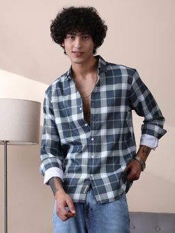 Campus Sutra - Men Slate Grey Tartan Plaid Shirt